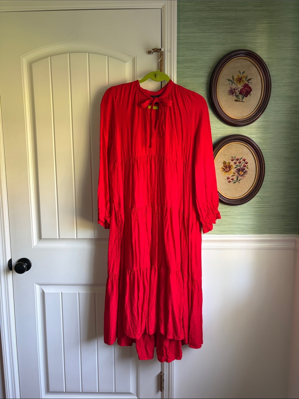 Maeve Red Long-Sleeve Tiered Midi Dress